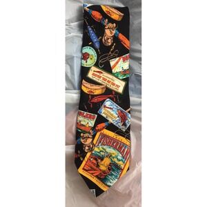 ADDICTION Fishing‎ Boat Necktie 100% Silk EXCELLENT